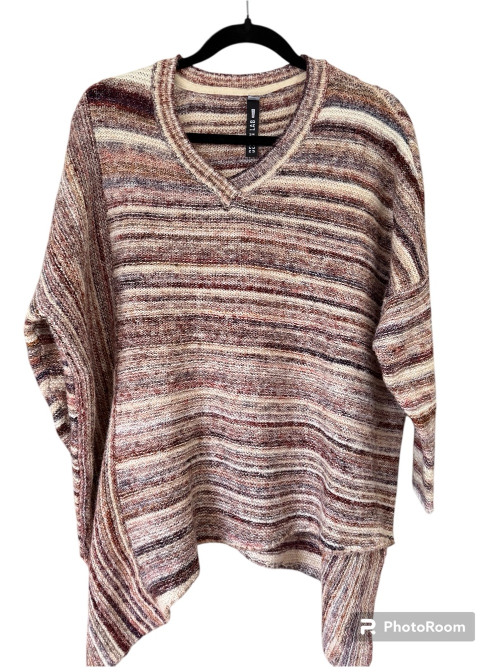 Design Lab Lord & Taylor Striped V-Neck Sweater - Brown/Multi Plus size 2x